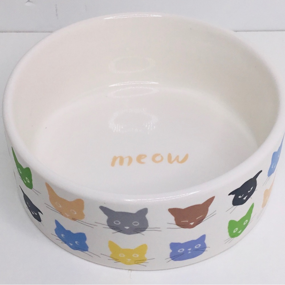 Fringe Brand Adorable Kitty Cats "Meow" Glazed Ceramic Cat Bowl--5" new
